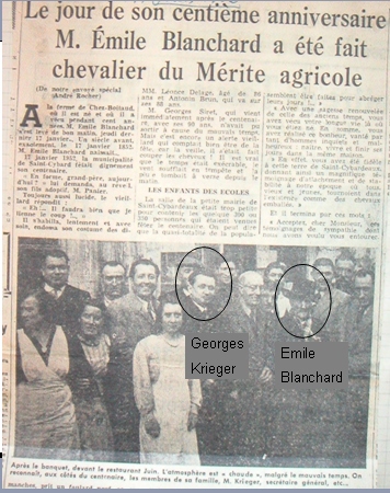 article de journaux sur un centenaire