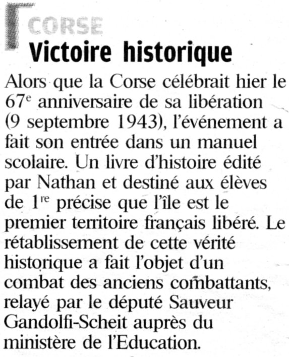 article sur la liberation de la corse